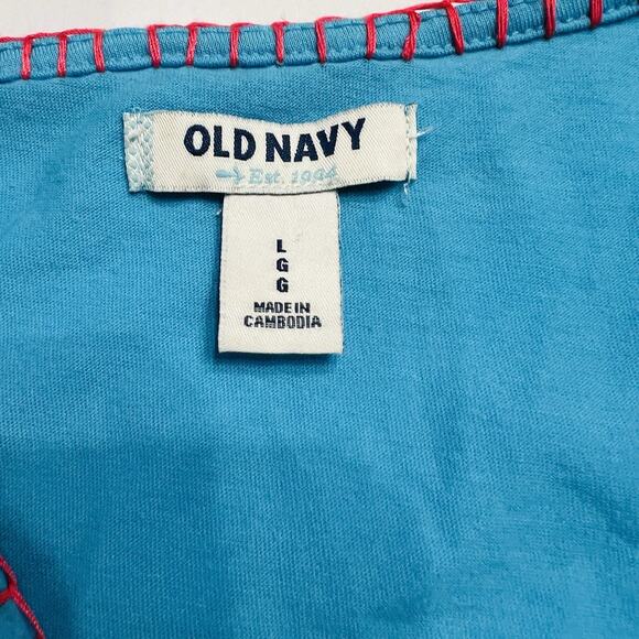 Old Navy Women’s Blue Pink Embroidery Knit Tank Top Size Large - Picture 5 of 6